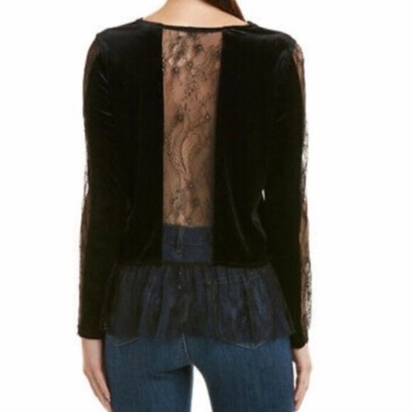 Allison NY Velvet Lace Long Sleeve V-Neck Peplum Dark Academia Blouse - Picture 1 of 10